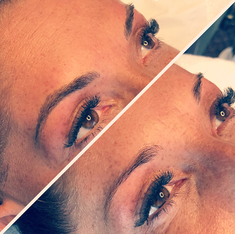 Microblading before and after — natural brow strokes