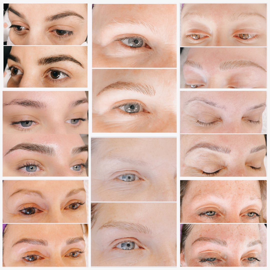 Microblading results collage — natural hair-stroke brows
