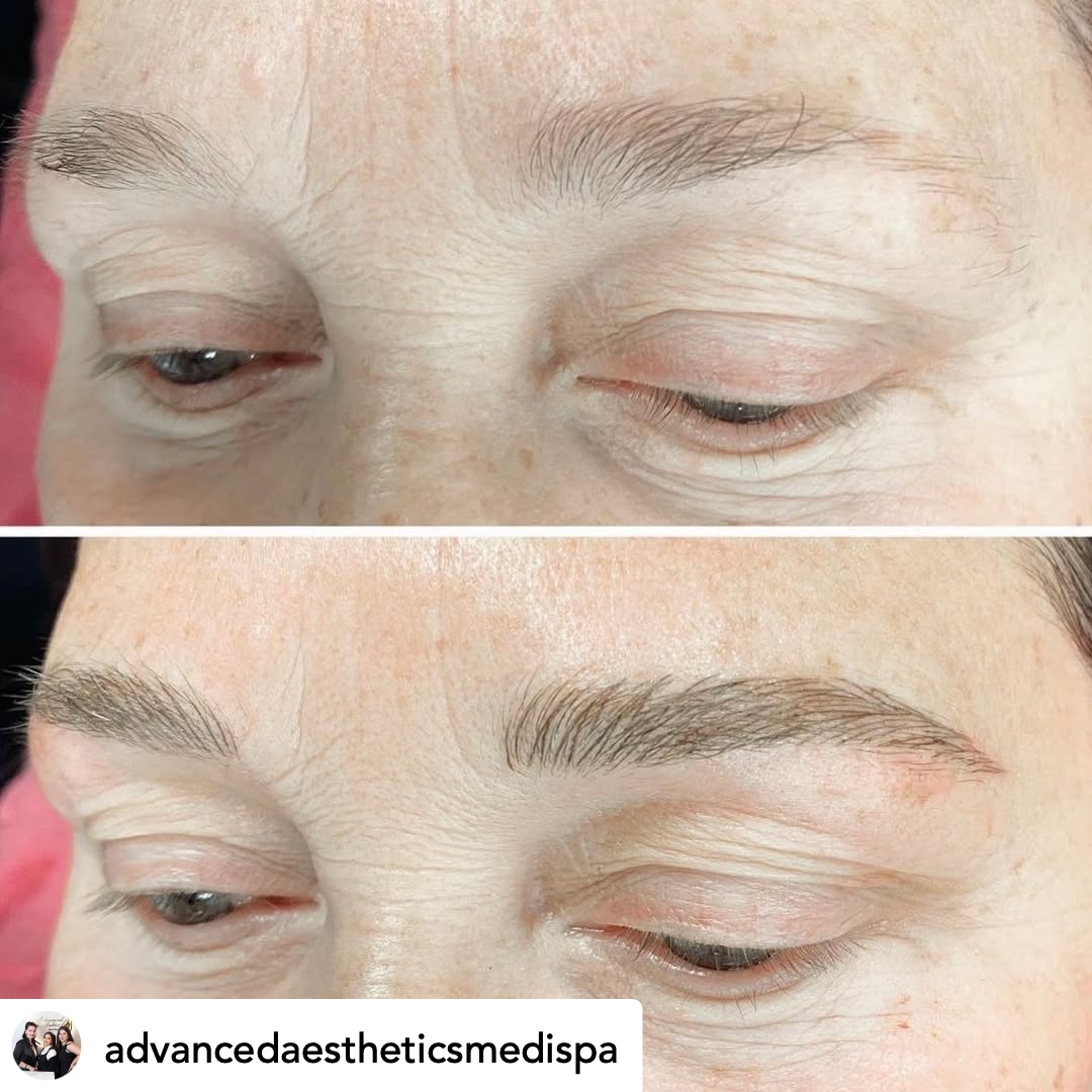 Microblading before and after — fuller, defined brows